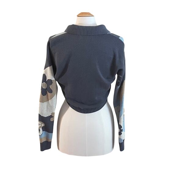 Hollister Cotton Blend Blue Cropped Cardigan, Mushrooms, Flowers, Size S - Picture 4 of 14